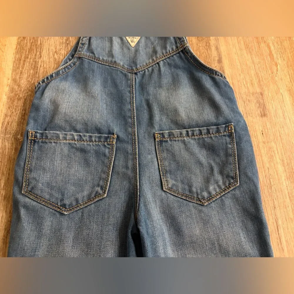 OshKosh B'gosh Blue Denim Overalls with Floral Trim, Size 2T